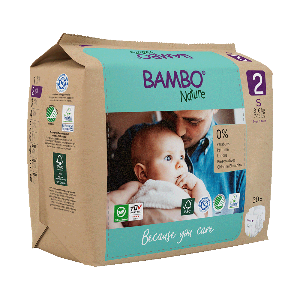 Bambo Nature Nappies - Size 2 (3-6kg/7-13lbs)