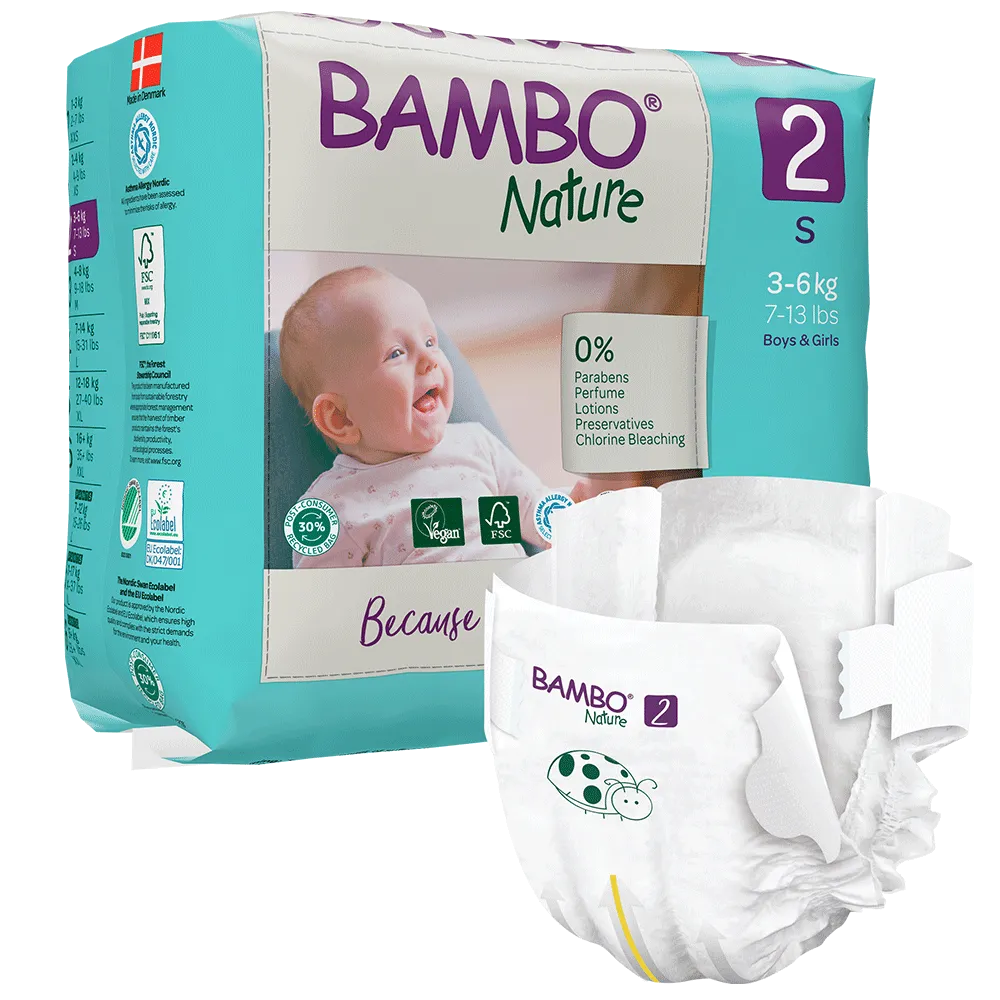 Bambo Nature Nappies - Size 2 (3-6kg/7-13lbs)