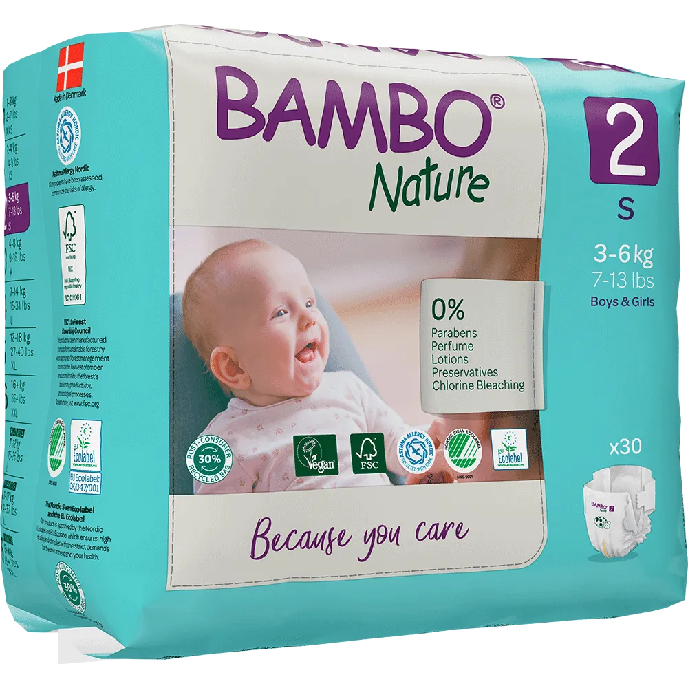 Bambo Nature Nappies - Size 2 (3-6kg/7-13lbs)