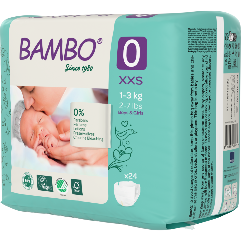 BAMBO Nappies - Size 0 (1-3kg/2-7lbs)