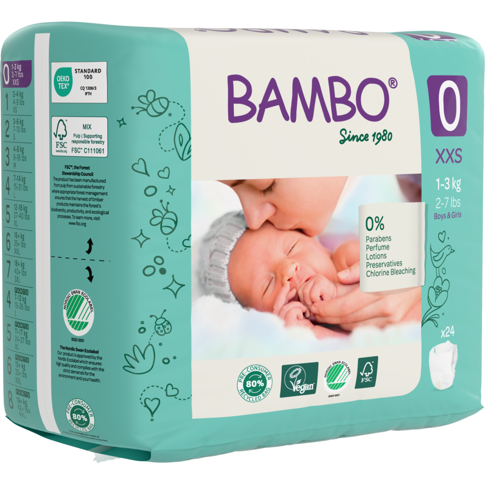 BAMBO Nappies - Size 0 (1-3kg/2-7lbs)