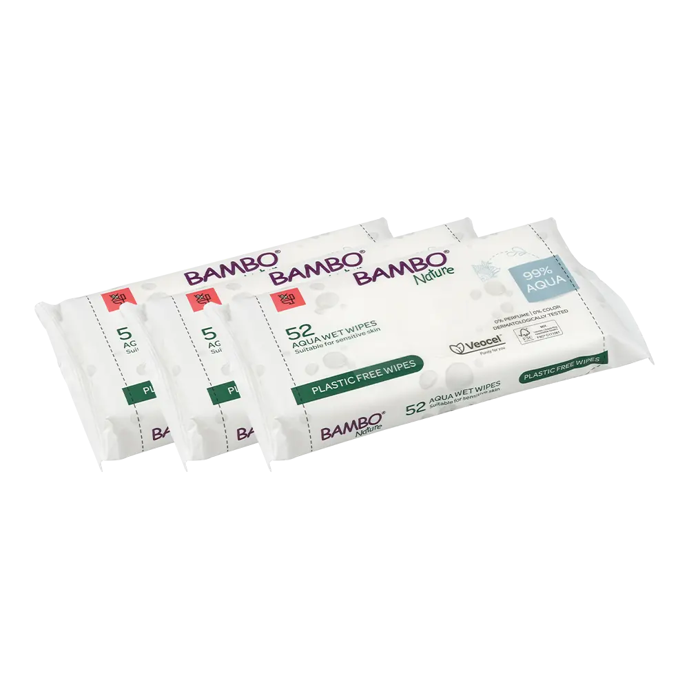 Bambo Nature Aqua Wet Wipes, 3-pack bundle, 156 wipes